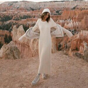 Free People Beach Walk About Maxi Dress Knit Sweater Oversized French Preppy 70s